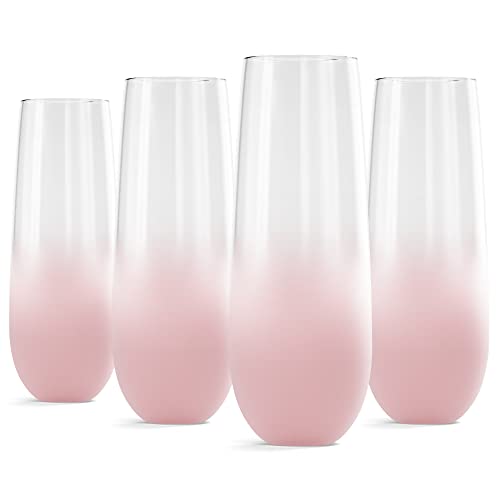 Trina Turk Ombre Frosted Stemless Flutes | Set Of 4 | Made Of Glass | 10-Ounce | Champagne Wine Glasses For Rose And Mimosas | Cocktail Drinking Glass Set (Pink) #TOP26