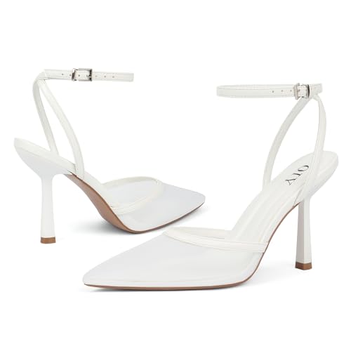 Image of QIY Closed Toe Heels for Women Pumps High Heel Strappy Sandals | Pointed Toe Slingback Women Heels with Ankle Strap, Stilettos Wedding & Bridal Formal Dress Shoes for Evening Party, Prom