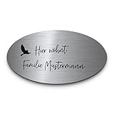 Edelstahl Türschild Willkommen Schild mit Gravur | Ovales Haustürschild Briefkasten Schild selbstklebend oder mit Bohrung | Große Motivauswahl | edles Namenschild für Klingel Haustür