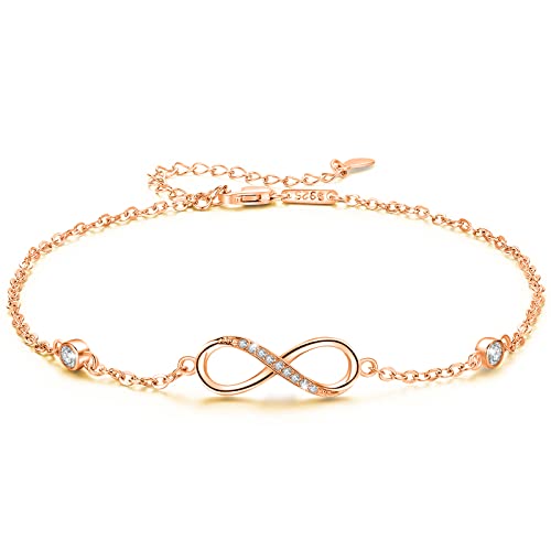 Image of MEDWISE Womens Infinity Anklet Bracelet 925 Sterling Silver Endless Love Symbol Ankle Bracelet Adjustable Plus Size Large Bracelet Gifts for her Mother's Day Gifts