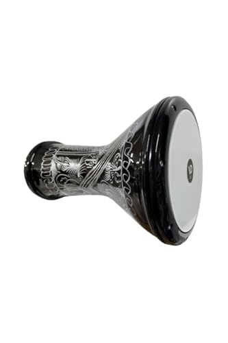 Professional Bass Darbuka with Black Erzincan Pattern - Cast Metal Deep Tone Percussion
