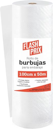 FLASHPRIX Rollo Plastico Burbujas Embalaje, 100cm Ancho (A) y 50m longitud (L). Papel burbuja perfecto para Mudanzas, Embalajes y Envíos