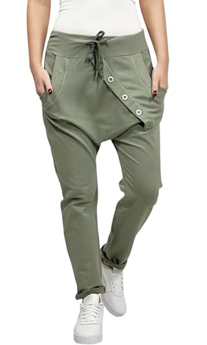 Mississhop 295 Damen Hose Sweatpants Jogginghose Baumwolle Freizeithose Boyfriend Sporthose Oliv