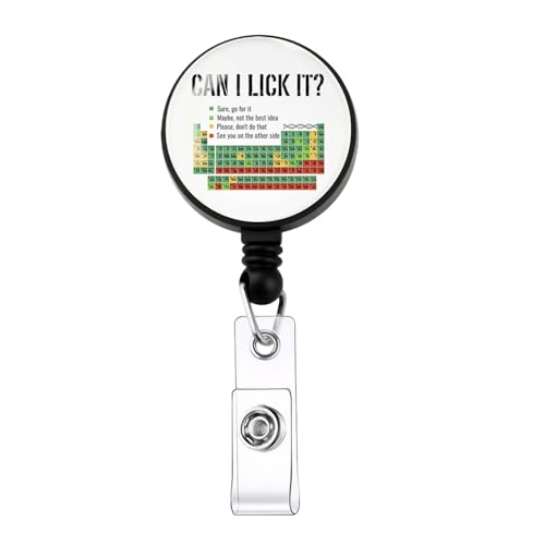KUIYAI Funny Periodic Table Badge Reel, Chemistry Teacher Gift, Nerdy Science ID Holder, Scientist Gift, Can I Lick It UK