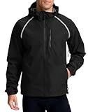 Men's Cycling Rain Jackets Waterproof Running Bike Windbreaker Hooded Reflective Biking Windproof Bicycle Riding(Black,L)