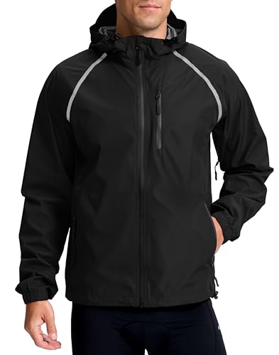 Bikewa Men's Cycling Rain Jackets Waterproof Running Bike Windbreaker Hooded Reflective Biking...