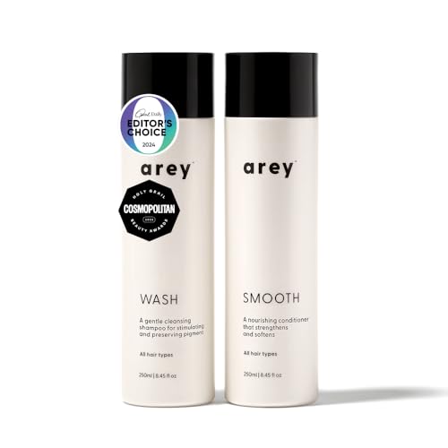 Arey Shower Duo | Daily Wash Shampoo and Smooth Conditioner Set | Delay + Reduce the Signs of Aging Grey Hair | Retain Moisture Promote Smoothness | Vegan Gluten-Free & Cruelty Free (2 Pack)