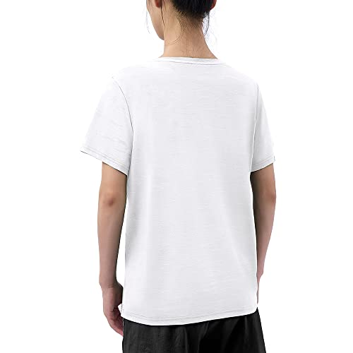 Meloo Women's Short Sleeve Running Shirts - Lightweight Quick Dry Athletic Shirts - Workout Training Sports Crewneck Tops White Size L #TOP2