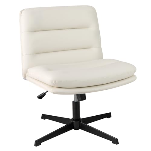 COSTWAY Silla Escritorio sin Ruedas y Reposabrazos, 88cm Silla Oficina Giratoria con Cojines, Silla Ergonómica con Asiento Acolchonado, Ajustable de Altura, para Dormitorio y Estudio (Blanco)
