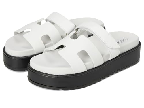 Steve Madden Women's Bigmayven Wedge Sandal, White Leather, 9.5