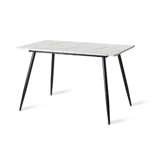 FurnitureR - Mesa de Comedor Rectangular, L-120 cm, para 4-6, diseño Elegante, Bandeja de imitación de mármol Blanco con Patas de Metal, Acentos versátiles y Minimalistas, Mesa de Cocina