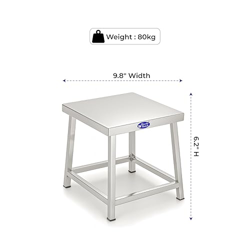 Image of Sharda Metals Stainless Steel Stool | Lightweight Sitting Square Shape Table Stools for Home, Kitchen, Office, Bathroom, Garden, Salon, Garage, & Multipurpose Stool | D-9.8 Inch x H -6.2 Inch