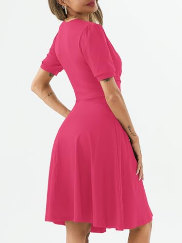 Image of Women's Summer Casual Dress Short Sleeve Wrap V-Neck A-Line Dress Sundress Wedding Guest Cocktail Midi Dresses