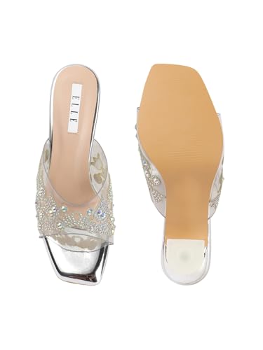 Image of ELLE women's Square Toe Spool heel Embellished Strap Slip-On Sandal