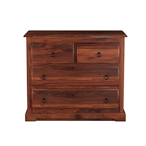 Image of Sheesham Wood Chest of Drawers 4 Drawers Wooden Dresser with Storage Organizer for Bedroom Living Room Home (Honey Finish)