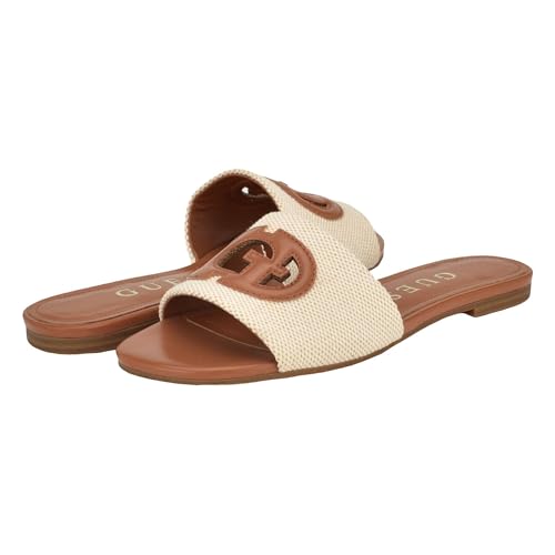 GUESS Women's Tashia Flat Sandal, Natural 101, 5.5