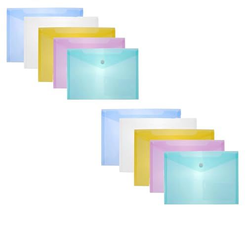 Image of Shuban A5 Small Document File Folder | Plastic Envelope Files | Waterproof Expanding File Folder for Office, School, Bills, Receipts, Certificates & Travel Documents(10Pcs-Mix Color)