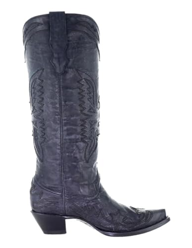 CORRAL LADIE'S VINTAGE SOLID BLACK TALL EAGLE OVERLAY, SNIP TOE, LEATHER SOLE, WESTERN, A40473