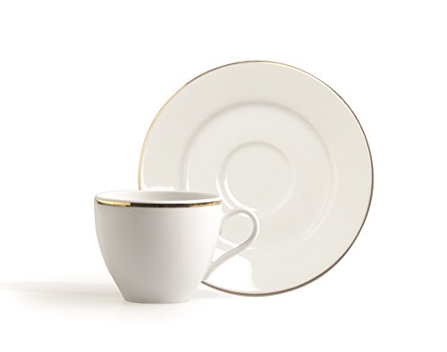 Excelsa Gold Tazza Caffe' con Piattino, Porcellana, Bianco/Bordo Oro, 12 Centimeters cm, 2 unità