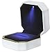 AVESON Luxury Ring Box, Square Velvet Wedding Ring Case Jewelry Gift Box with LED Light for Proposal Engagement Wedding, White