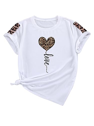 SOLY HUX Women's Letter Heart Graphic Print Tee Short Sleeve Crew Neck T Shirt Casual Summer Tops