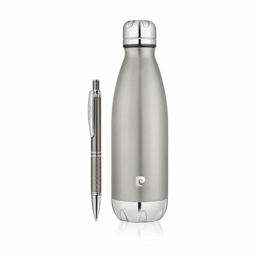 Image of Pierre Cardin Lexus Premium Gift Set - Grey Vacuum-Insulated 304-Grade Stainless Steel 24-hr Hot /Cold Bottle & Elegant Grey Ball Pen | Luxury Corporate Gifting Combo