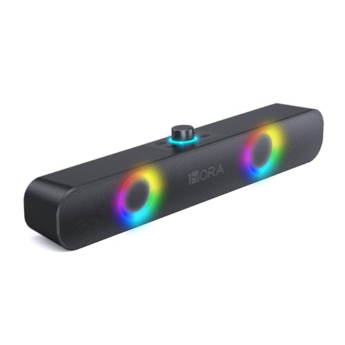 1 Hora Bocina Bluetooth 10W, Barra de Sonido con 2400mAh Batería, Soundbar para PC TV, RGB Altavoces Inalámbricos Soporte 3.5mm AUX/TF/USB/Bluetooth para Interior, Hogar y Fiesta