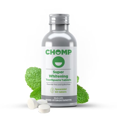 Image of Chomp Super Whitening Toothpaste Tablets, Spearmint, 60 Count | Enamel Remineralization, Reduces Tooth Sensitivity