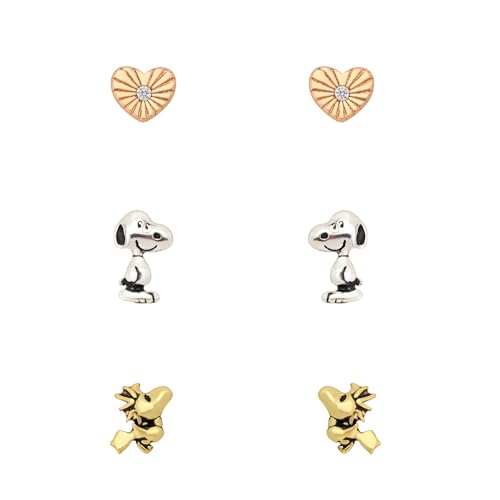 Boucles d'oreilles Snoopy et Woodstock Peanuts en cœur cristal doré