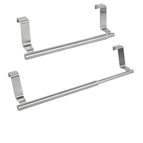 HMIEPRS 2 Piezas Toallero, Toallero Telescópico Sin Taladro, Toallero Rieles Colgante para Puerta Acero Inoxidable, Extensible Colgador Trapos Cocina para Cajón Armario Cuarto de Baño, Plata 22-35cm
