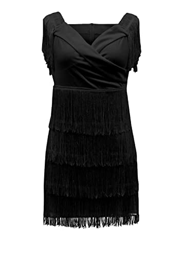 Lyaner Women's Off Shoulder Wrap Fringe Layers Sleeveless Elegant Party Mini Dress Solid Black Medium #TOP1