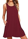 AUSELILY Women Summer Casual Swing T Shirt Dresses Beach Cover Up Tank Dress with Pockets(Wine-L)