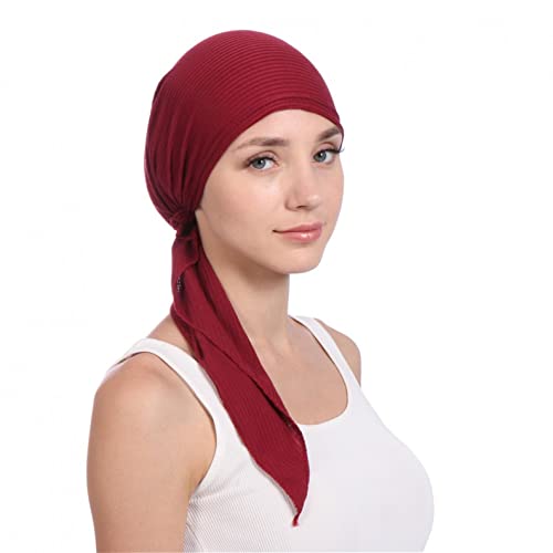 Chemo Casquette pour femme pré-nouée - Chapeau de sommeil doux - Pour perte de cheveux - Bonnet turban pour femme - En imprimé élastique - Turban - En coton - Mode, rouge, taille unique Cover