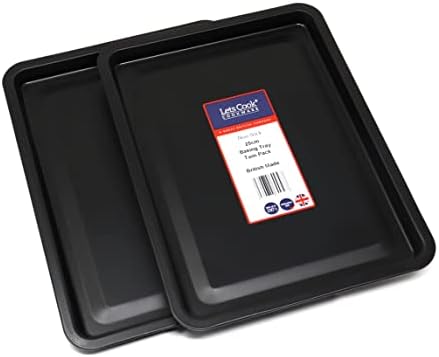 25cm Baking Tray Twin Pack, British Made with PFOA & BPA Free Non Stick by Lets Cook Cookware