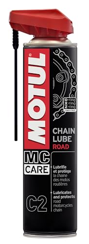 Motul - Lubrificante per Catene di Moto da Strada - Aerosol Incolore - Compatibile con O-Ring, X-Ring, Z-Ring - Resiste a Alta velocità, Acqua, Sale e Ruggine - MC Care Chain Lube Road C2-400 ml