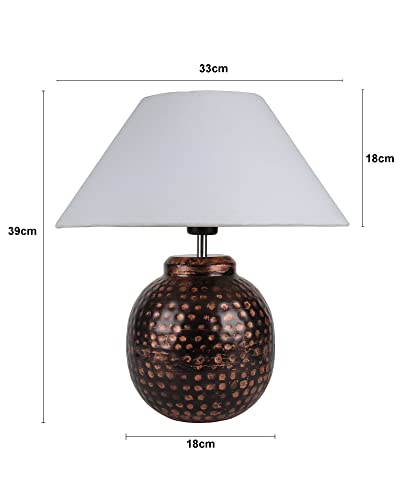 Homesake ® Antique LED Table Lamp Hammered Oil-Rubbed Bronze Metal Linen Drum Shade for Living Room Family Bedroom, (Ginger Jar, White)