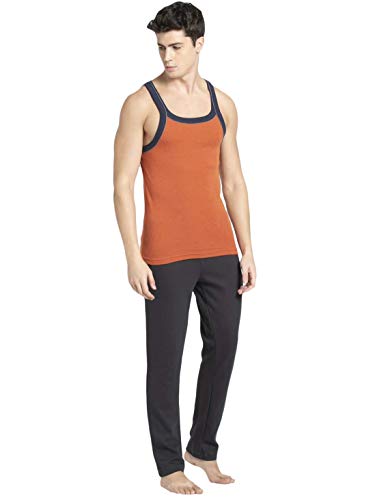 Image of Jockey US54 Men's Super Combed Cotton Rib Square Neckline Gym Vest with Back Panel Graphic Print (Shoulder Starp Color May Vary)