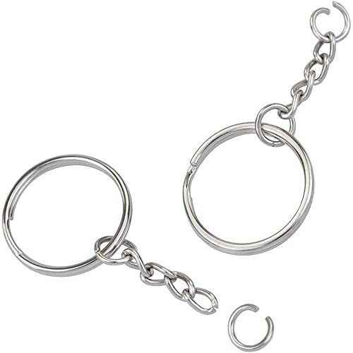 KASTWAVE 100pcs Metal Split Key Chain Rings with Chain Silver Key Ring and Open Jump Rings Bulk for Crafts DIY (1"/25mm)