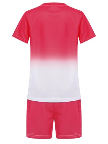Aislor Kids Boys Gradient Sports Outfits Soccer Basketball Jerseys Tracksuit Short Sleeve T-Shirt and Shorts Set Red 9-10 Years4