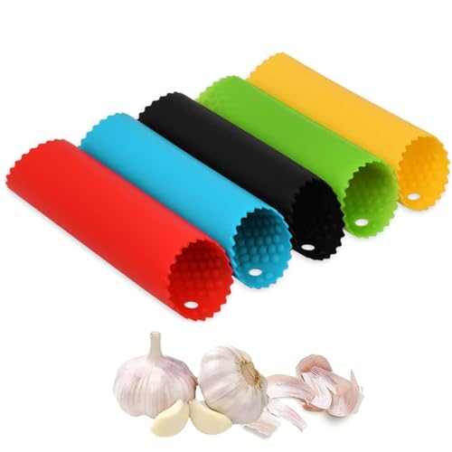 Éplucheur Magique en Silicone pour Ail, Lot de 5 Éplucheurs Rouleaux en Silicone Outils Cuisine Faciles et Utiles