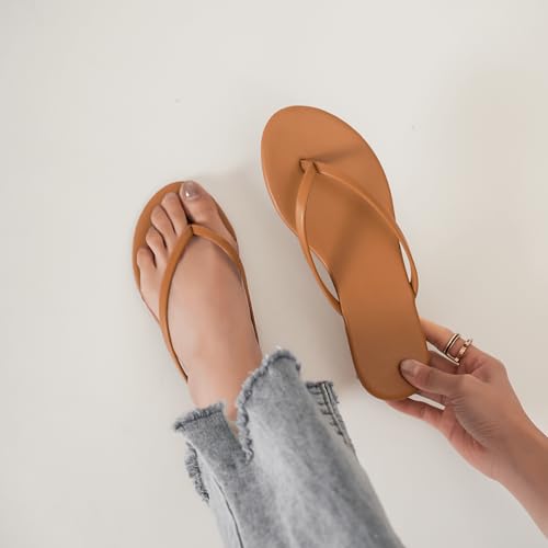 Flip Flops Sandals for Women, Summer Fashion Leather Slippers, Lightweight Comfortable Beach Sandals Slip On Flat Dressy Size 6-104