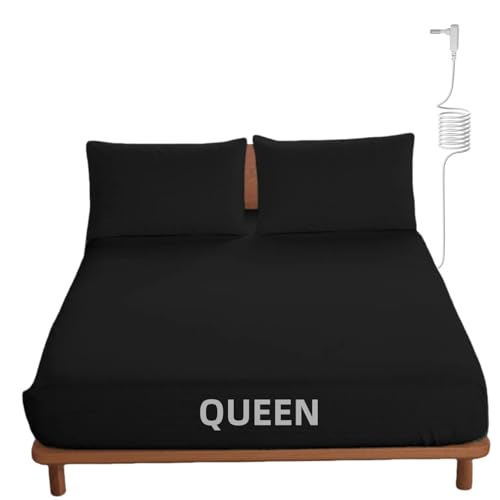 OKOHEY Grounding Fitted Sheets with 15ft Earthing Cord, Queen Size, 90% Organic Cotton + 10% Silver Fiber, Soft & Breathable Grounded Sheet for Better Sleep and Enhanced Wellness, Black