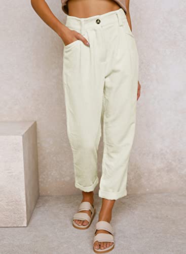 Acelitt Womens Corduroy Pants Trousers High Waisted Fashion 2025 Casual Loose Straight Leg Pants with Pockets White Small2