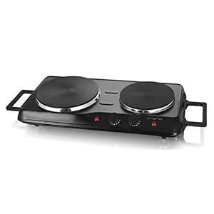 emerio HP 114482 7 dubbele kookplaat voor keuken kantoor of camping traploze temperatuurregeling campingfornuis voor twee pannenRVS 2 500 watt 155 cm (geen plaat) + 185 cm (grote plaat) Zwart