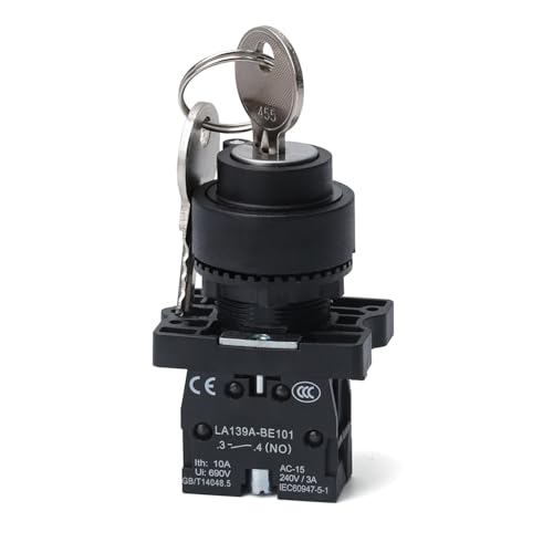 APIELE Interruptor de llave giratorio de 3 posiciones de 22 mm 1NO+1NO LA139A-EG33 (3 posiciones mantenidas)