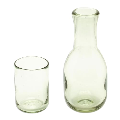 NOVICA Artisan Handblown Carafe Glass of Recycled Mexico Tableware Drinkware Water Decanters 'Cheers'(pair)