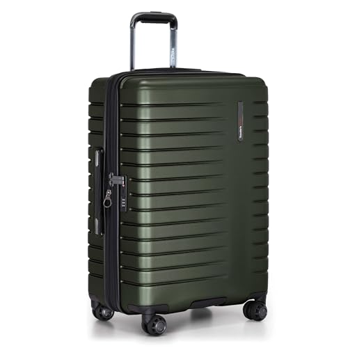 Traveler's Choice Archer Polycarbonate Expandable Luggage with Spinner Wheels, Green, Checked...