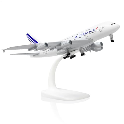 QIYUMOKE 1/300 France 380 Modèle d'avion en métal Modèle d'avion A380 avec Support (7,5 Pouces de Longueur) Décoration d'Affichage Cadeau pour Les...