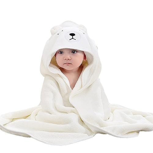 HiABsee Baby Towels with Hood - Ultra Soft Hooded Baby Bath Towels for Newborns, Unique Animal Design - White Bear