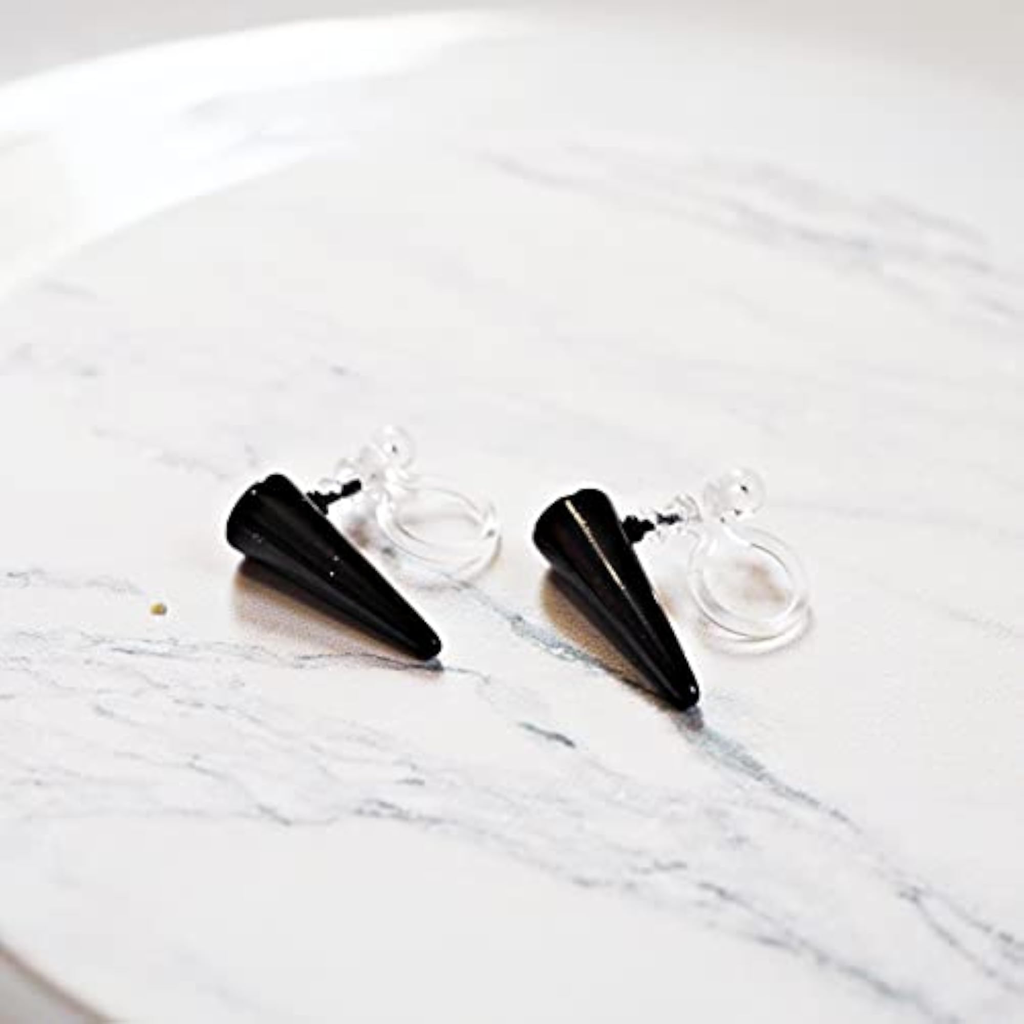 Men's Small Black Spike K-POP Invisible Clip On Stud Earrings